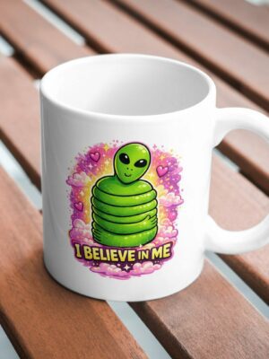 I Believe in Me Alien Mug – Cute Motivational Alien Coffee Mug