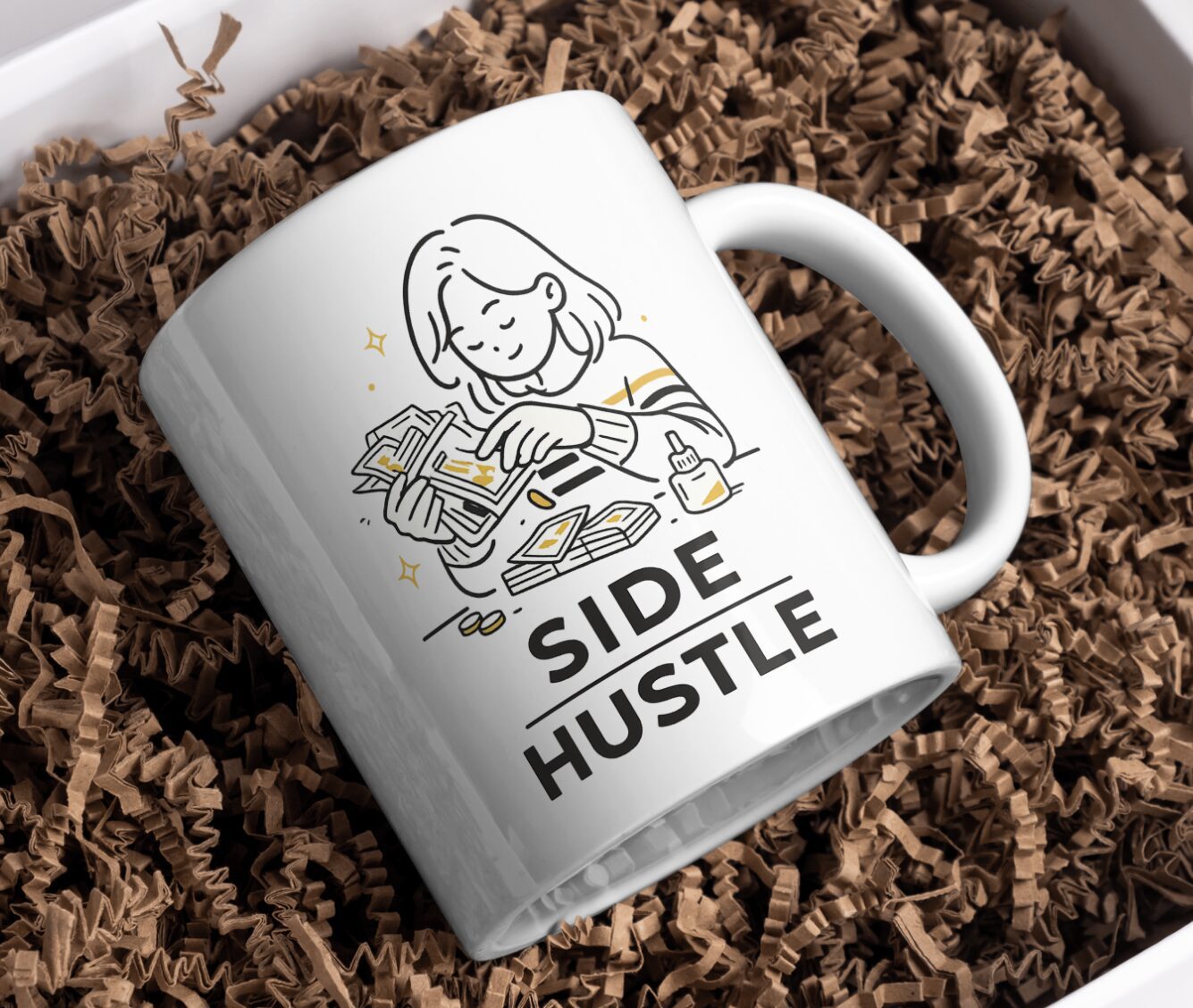 Side Hustle Money Mindset Mug – Entrepreneur Gold Design