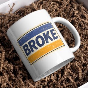 Broke Minimalist Mug – Vintage Blue Stripe Design