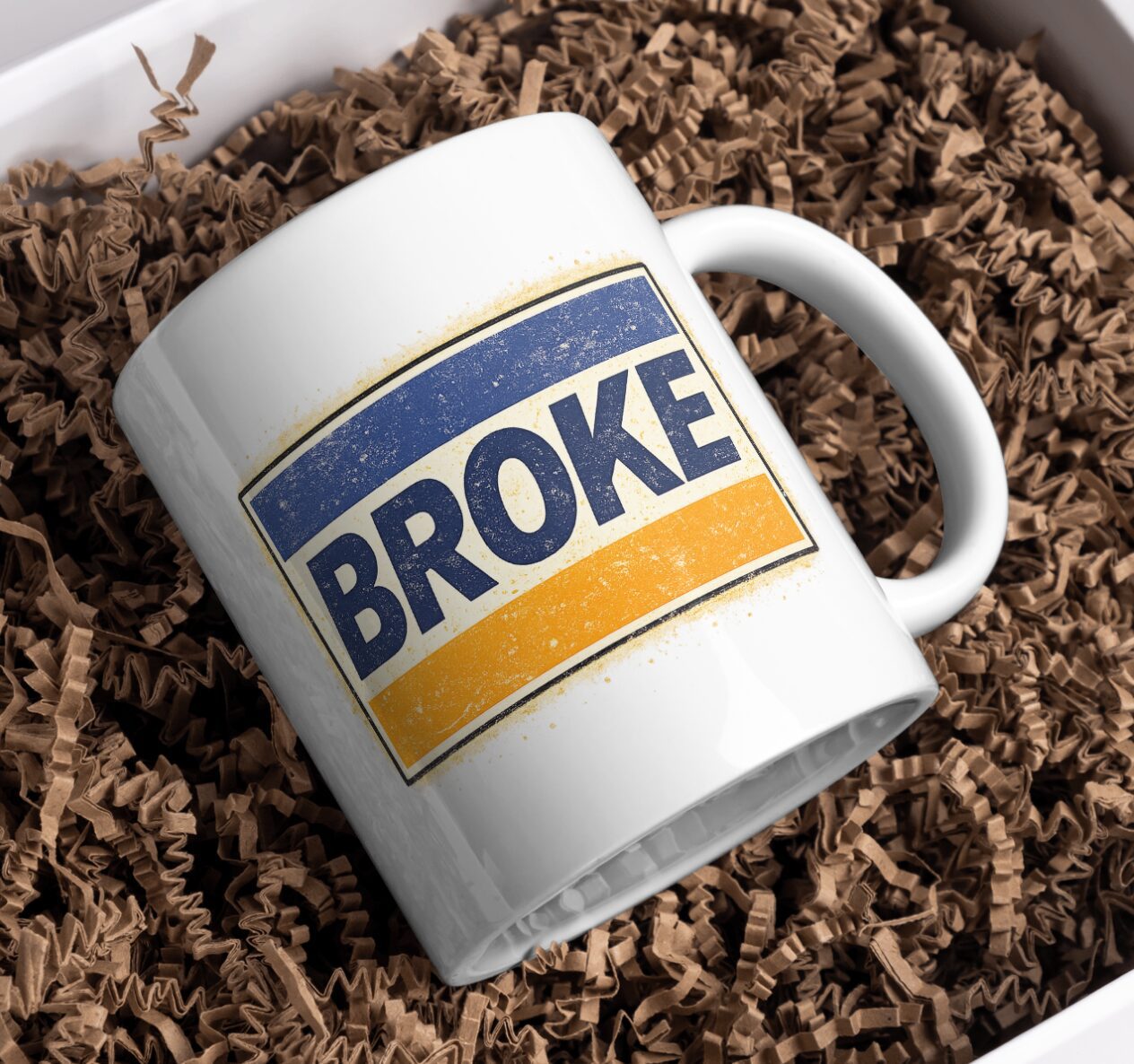 Broke Minimalist Mug – Vintage Blue Stripe Design
