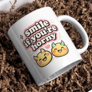 Smile If You’re Horny Mug – Funny Devil Emoji Coffee Cup