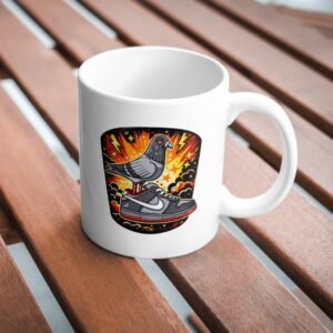 Pigeon Kicks Mug – Streetwear Bird on Sneaker Coffee Cup