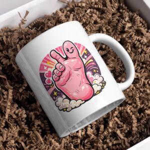 Pink Peace Finger Mug – Playful Hand Illustration Design