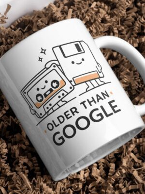 Older Than Google Mug – Retro Cassette Floppy Tech Humor Cup