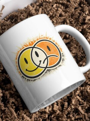 Dual Mood Smile Sun Mug – Happy & Sad Face Design