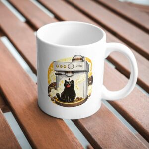 Coffee Cat Barista Mug – Cute Espresso Machine Design