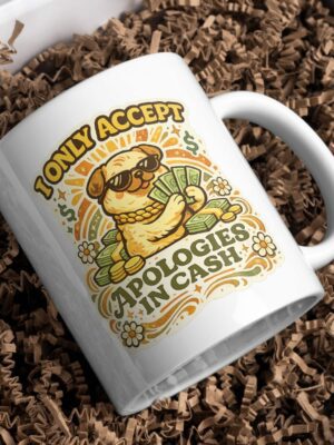 I Only Accept Apologies in Cash Mug – Pug with Sunglasses Money Humor