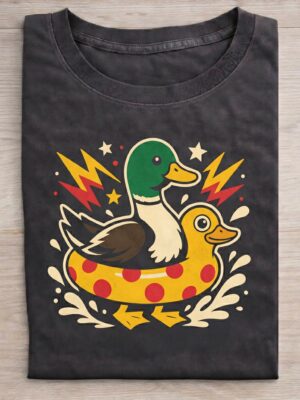 Funny Duck Float Cartoon Cute Humor Gift Unisex Graphic Tee