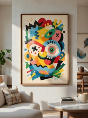 Abstract Color Explosion Face Art Print – Bold Modern Pop Art Illustration