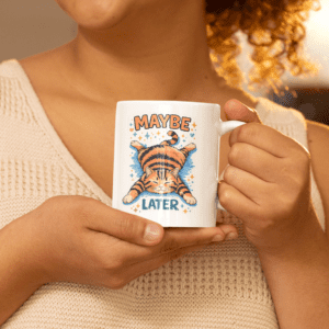 Maybe Later Lazy Cat Mug – Funny Procrastination Coffee Cup