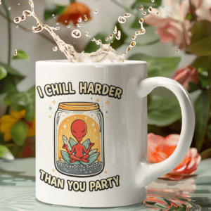 I Chill Harder Than You Party Alien Mug – Cosmic Humor Cup