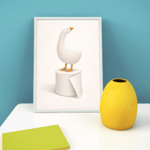 Goose on Toilet Wall Art Print – Absurd Minimalist Bathroom Illustration