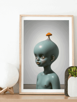Sprout Mind – Minimal Surreal Mushroom Head Figure Wall Art Print