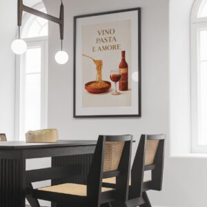 Vino Pasta e Amore Wall Art Print – Italian Kitchen Illustration, Vintage Food Poster