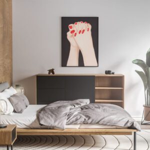 Feminine Power Wall Art Print – Red Nails Clenched Fists Minimalist Illustration