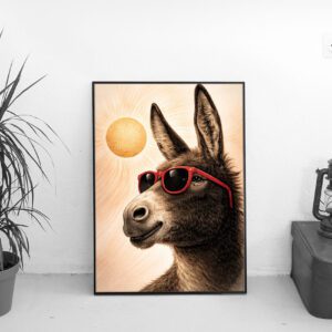 Cool Donkey Wall Art Print | Sunglasses Animal Portrait Illustration