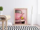 Pink Vintage Car Wall Art Print – Retro Automotive Illustration