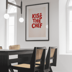 Kiss the Chef – Bold Red Typography Kitchen Wall Art Print