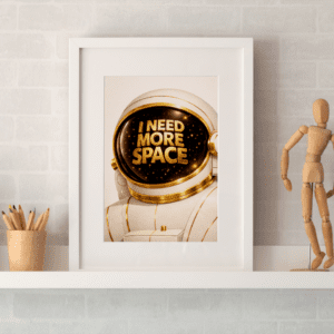Astronaut Typography Wall Art Print – I Need More Space Minimal Cosmic Illustration