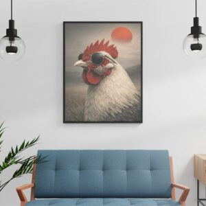 Cool Rooster Wall Art Print – Surreal Animal Portrait, Modern Humor Decor