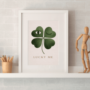 Lucky Me Clover Wall Art Print – Minimal Green Botanical Symbol of Luck and Positivity