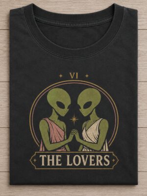 Alien Lovers Tarot Card Cosmic Romance Graphic Tee
