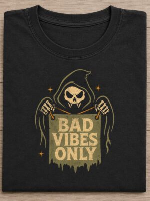 Bad Vibes Grim Reaper Dark Humor Graphic Tee
