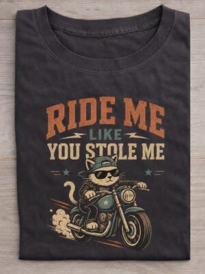 Biker Cat Ride Me Vintage Motorcycle Graphic Tee