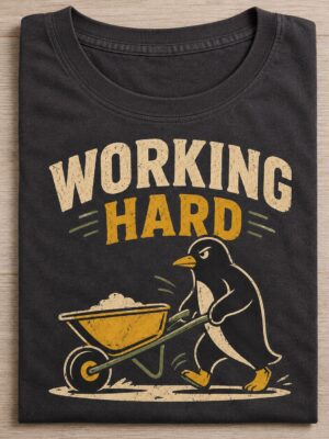 Working Hard Penguin Funny Animal Graphic Tee