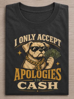 Cash Apology Dog Funny Money Humor Graphic Tee