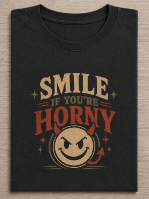 Horny Smile Naughty Humor Retro Devil Face Graphic Tee