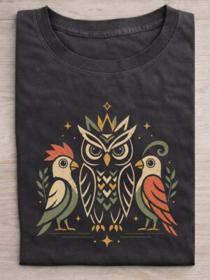 Regal Owl and Songbirds Nature Graphic Tee