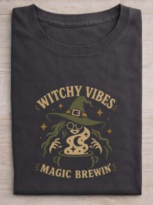 Witchy Vibes Magic Brew Retro Witch Graphic Tee