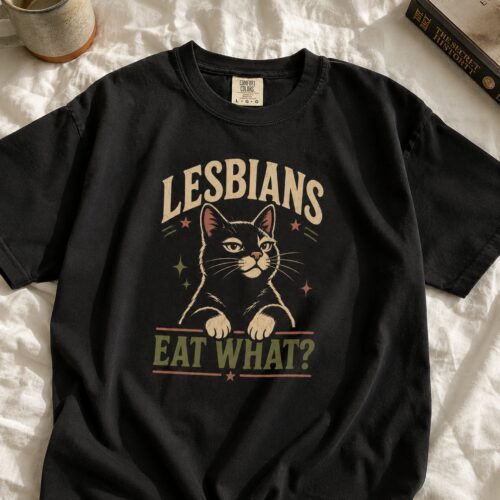 Lesbian Cat Pun Pride Humor Graphic Tee photo review