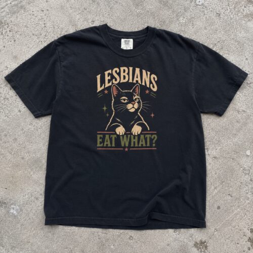 Lesbian Cat Pun Pride Humor Graphic Tee photo review