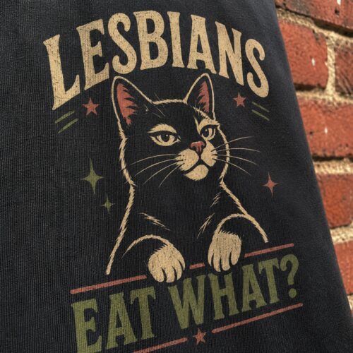 Lesbian Cat Pun Pride Humor Graphic Tee photo review