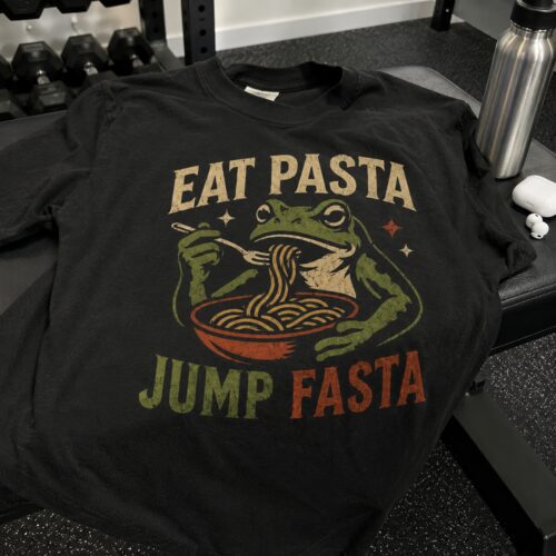 Eat Pasta Jump Fasta Frog Food Pun Humor Graphic Tee photo review