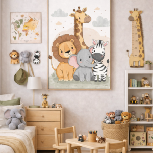 Cute Safari Animals Wall Art Print – Jungle Friends Illustration for Nursery, Kids Room & Baby Decor