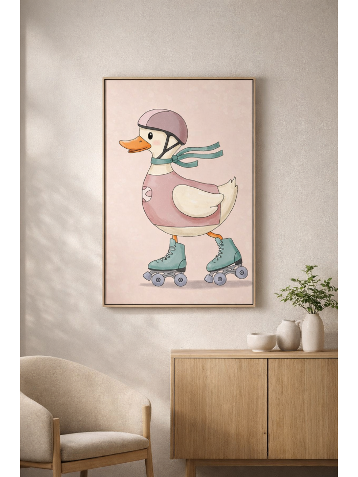 Roller Skating Duck Wall Art Print – Cute Animal Illustration for Kids Room, Nursery & Modern Home Decor