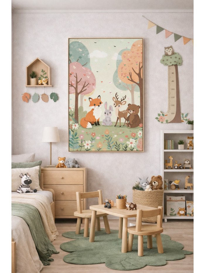 Woodland Friends Wall Art Print – Cute Forest Animals Illustration for Nursery, Kids Room & Baby Decor