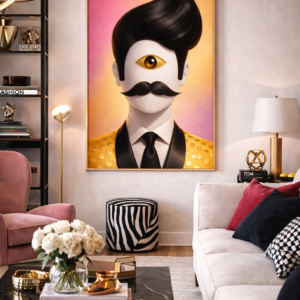 Surreal Gentleman Wall Art Print – Modern Pop Portrait with Third Eye Symbolism