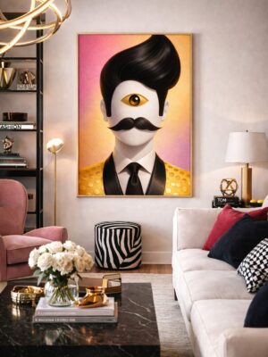 Surreal Gentleman Wall Art Print – Modern Pop Portrait with Third Eye Symbolism