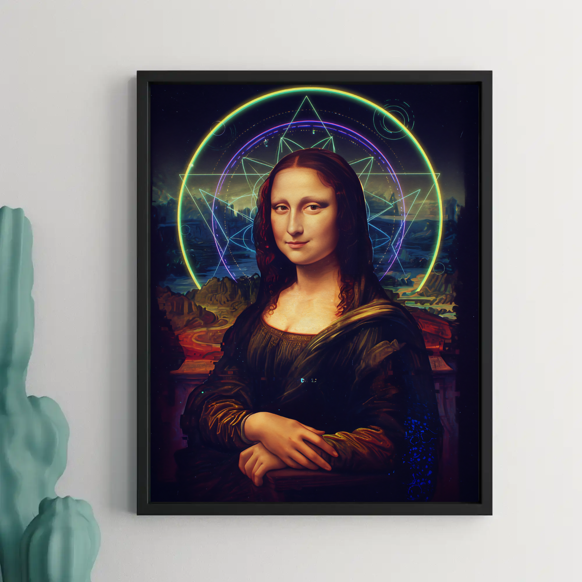 Cosmic Mona Lisa Wall Art Print, Surreal Galaxy Portrait with Glowing Eyes, Psychedelic Renaissance Poster, Modern Statement Wall Decor, Trippy Art Print