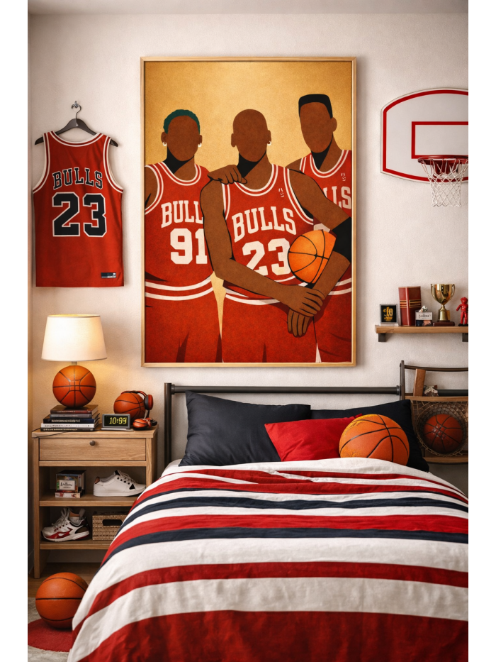 Chicago Bulls Dynasty Wall Art Print – Iconic Basketball Trio Illustration