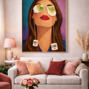 Self Care Wall Art Print – Surreal Feminine Portrait with Wellness Pop Art Style