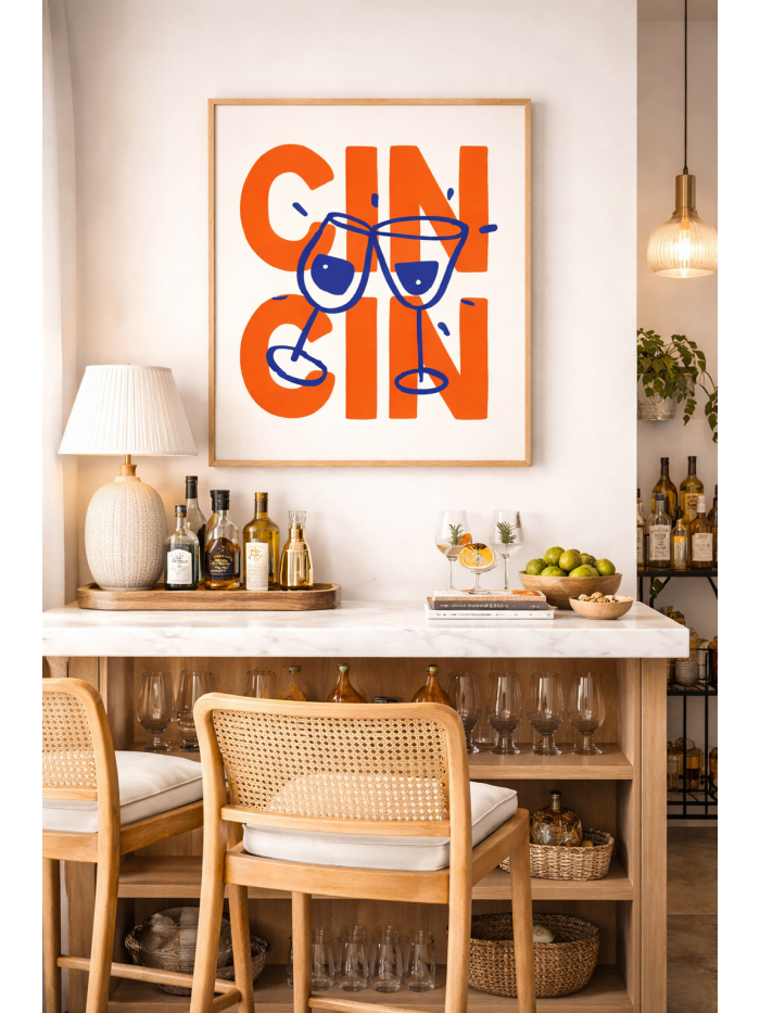 Cin Cin Wall Art Print – Modern Typography Illustration Inspired by Italian Aperitivo Culture