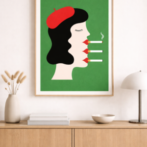 Modern Smoking Woman Wall Art Print, Bold Minimalist Illustration, Contemporary Graphic Portrait Poster
