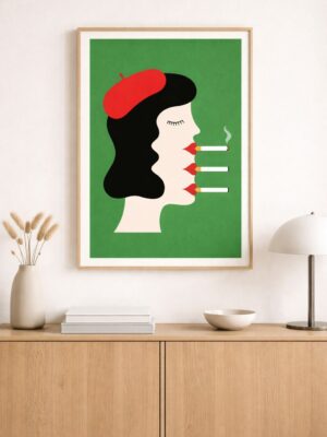 Modern Smoking Woman Wall Art Print, Bold Minimalist Illustration, Contemporary Graphic Portrait Poster