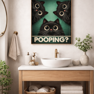 Are You Pooping? – Whimsical Black Cat Wall Art Print