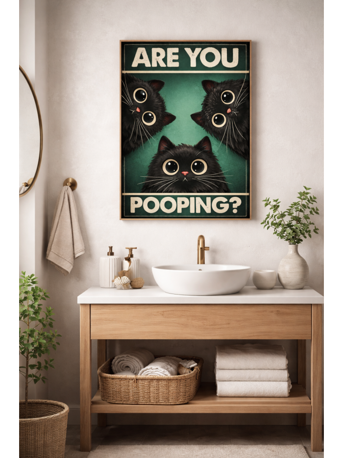 Are You Pooping? – Whimsical Black Cat Wall Art Print